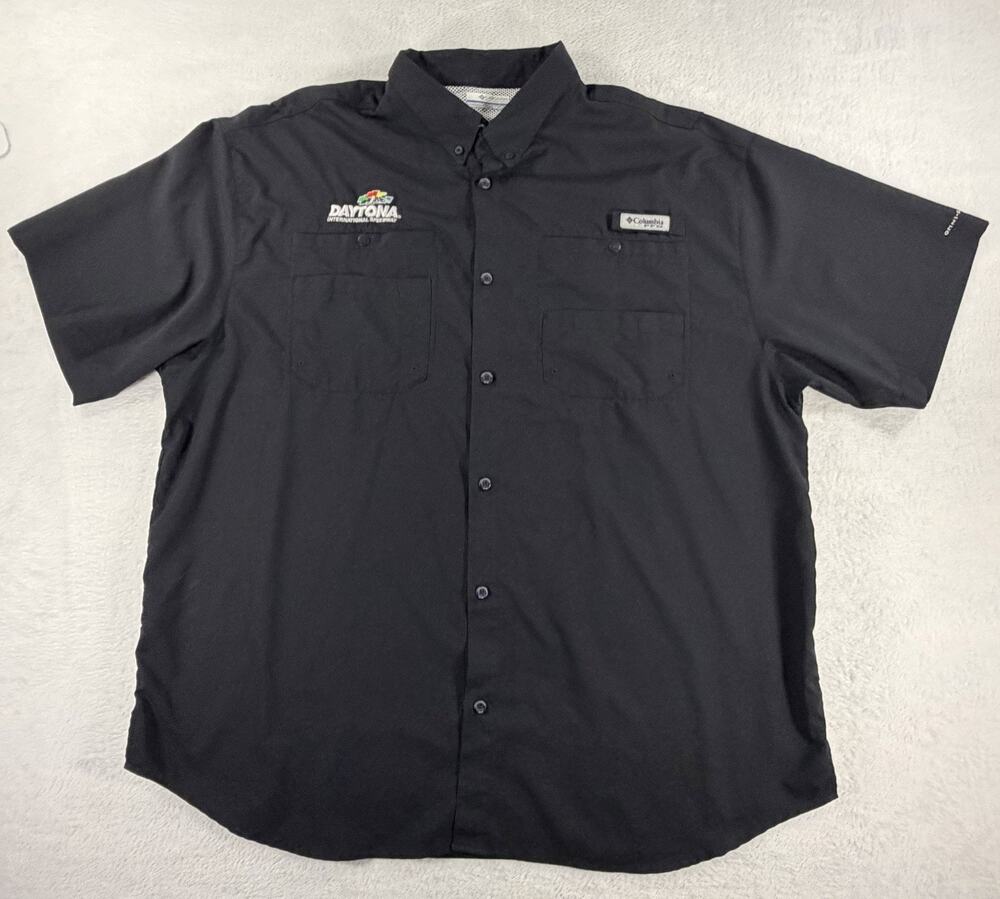 Columbia PFG Daytona Speedway Short Sleeve 2XL Button Up Omni Shade Black